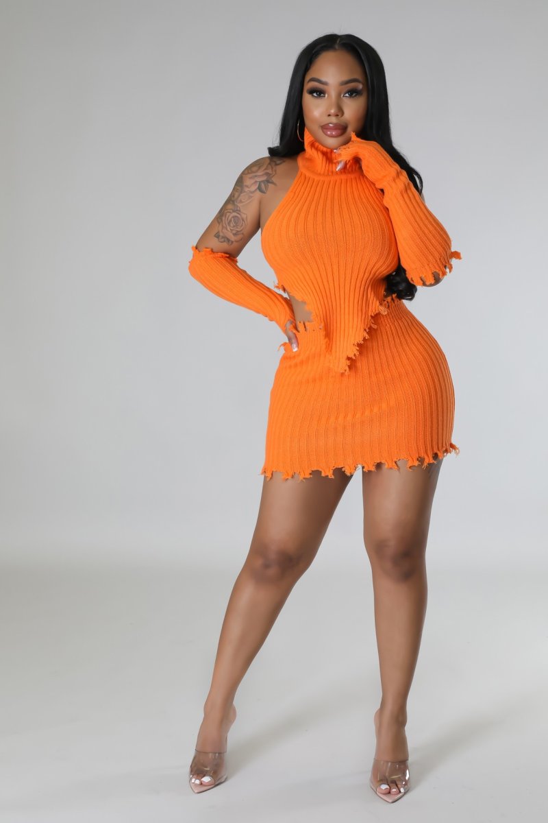 Dis Wavy - 3 Piece Orange Skirt Set