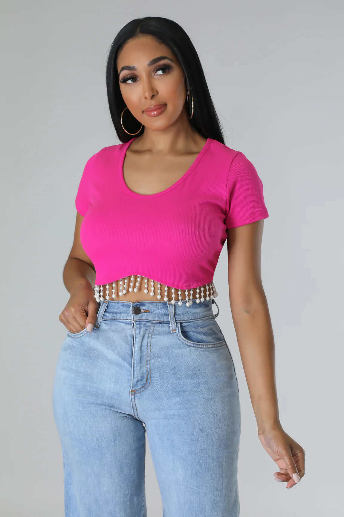 2 Fancy - Pretty in Pink Pearl Crop Top