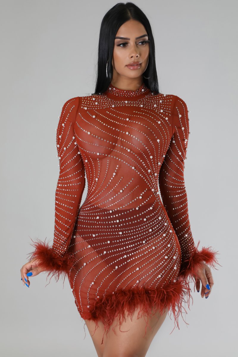 Fancy AF Sheer Mini Dress - Cognac
