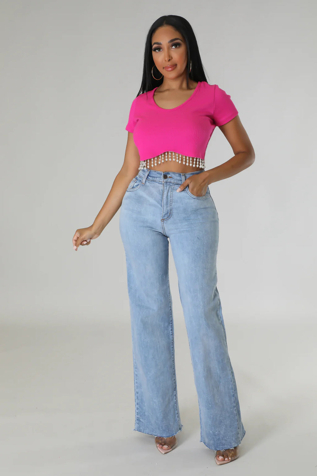 2 Fancy - Pretty in Pink Pearl Crop Top