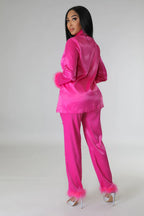 Classy Satin - Fur 2 Piece Pants Set