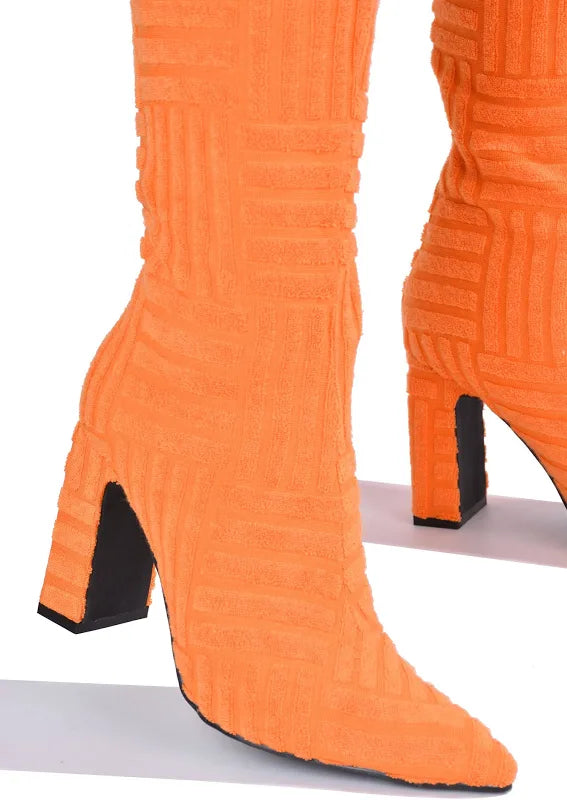 Orangey Thigh High Heel Boots - Orange