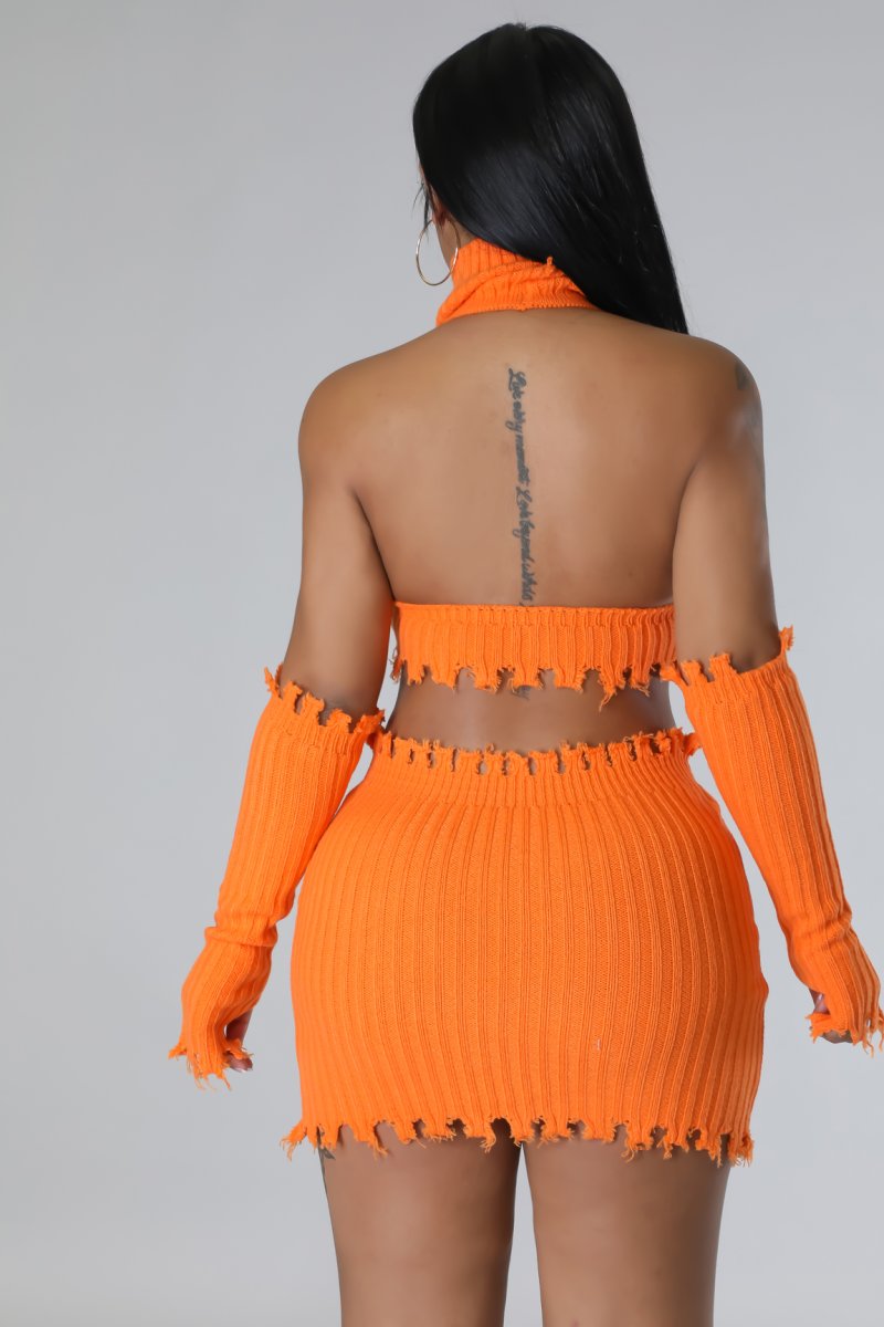 Dis Wavy - 3 Piece Orange Skirt Set
