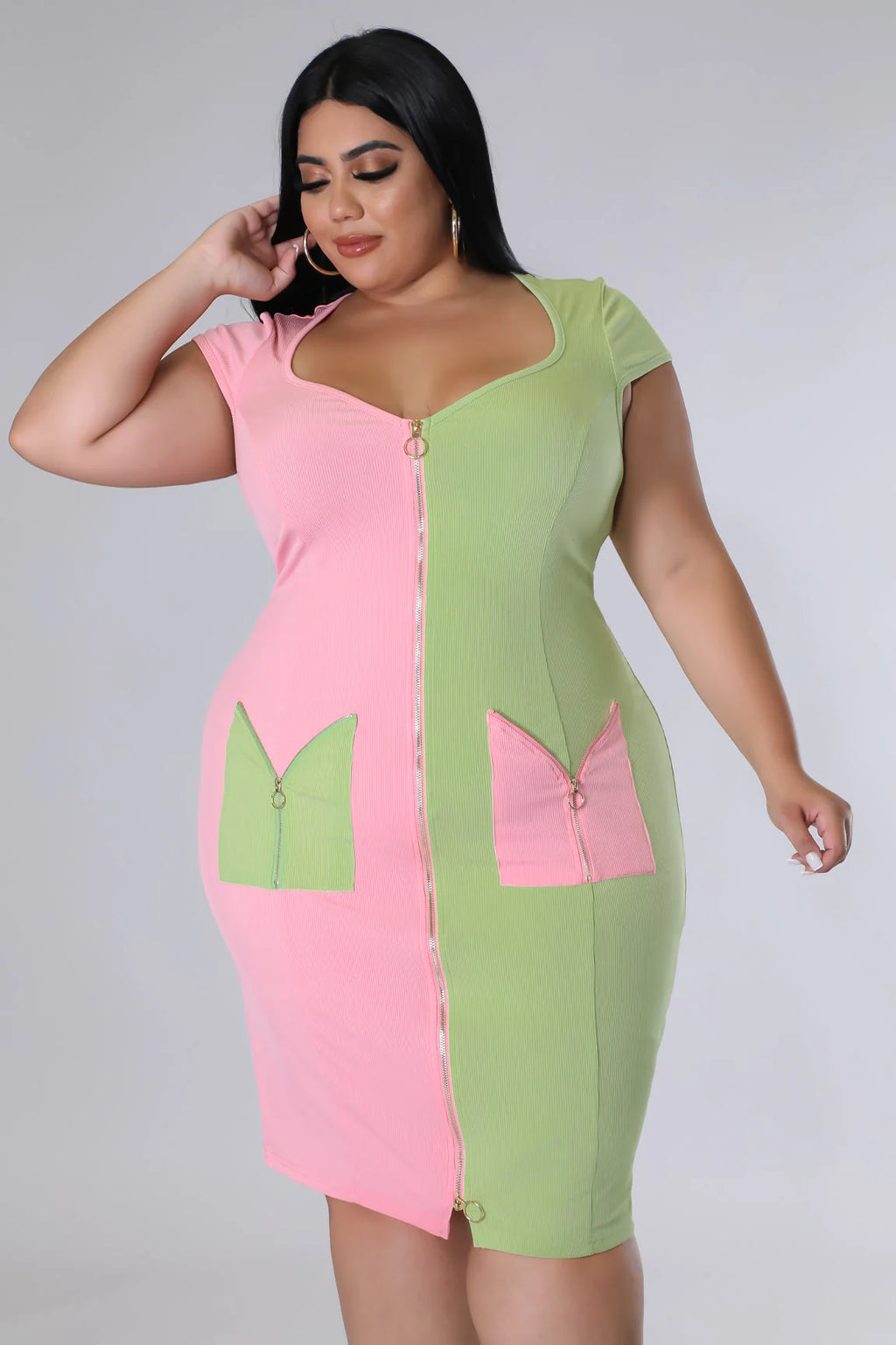 Her Business+ - Zip Up  Midi Dress