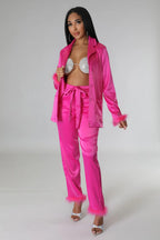 Classy Satin - Fur 2 Piece Pants Set