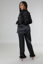 Classy Satin - Fur 2 Piece Pants Set