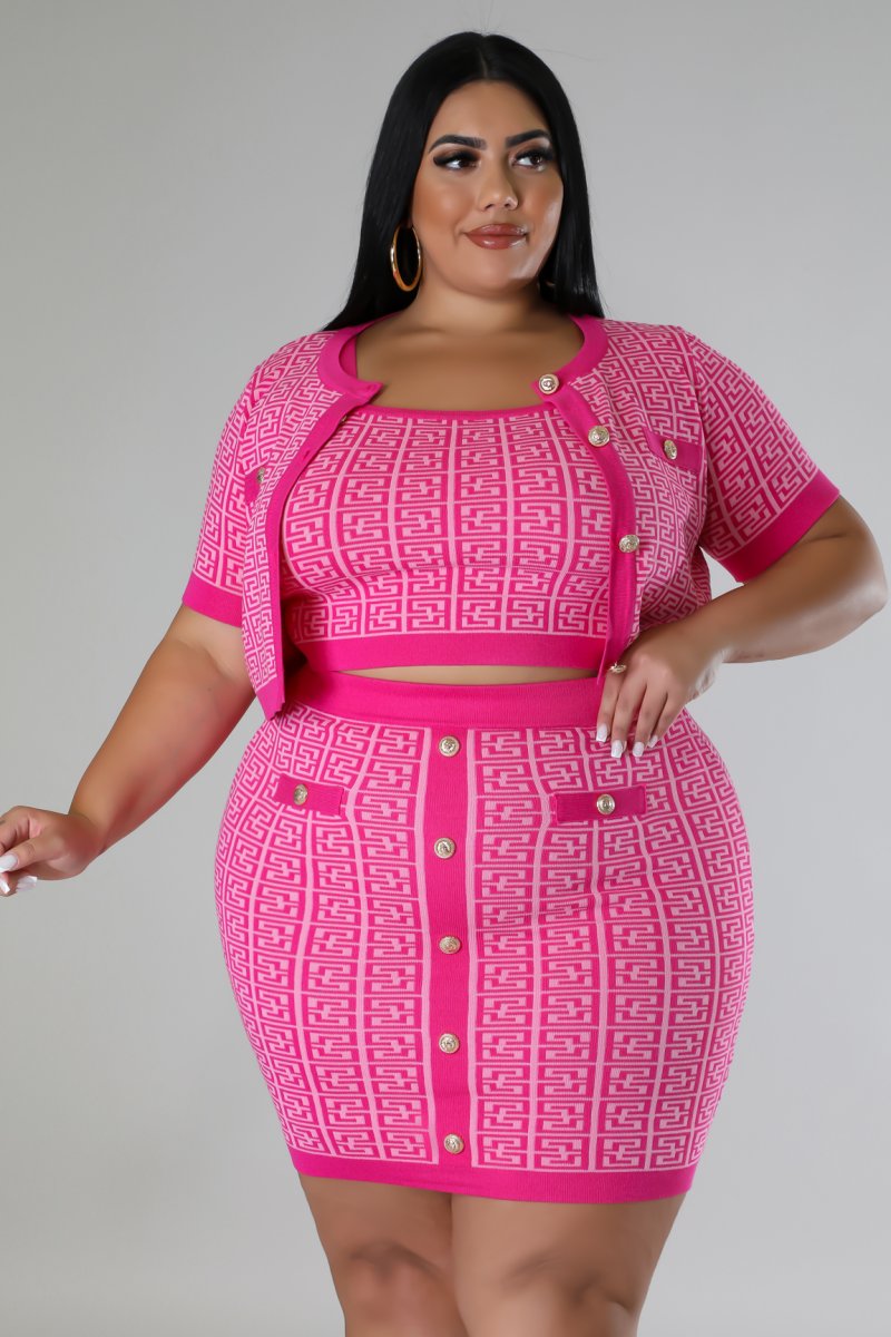 Classy Sexxiii+ - 3 Piece Hot Pink Skirt Set