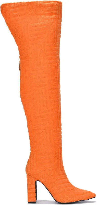 Orangey Thigh High Heel Boots - Orange