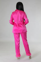 Classy Satin - Fur 2 Piece Pants Set