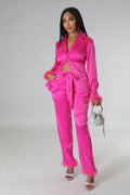 Classy Satin - Fur 2 Piece Pants Set