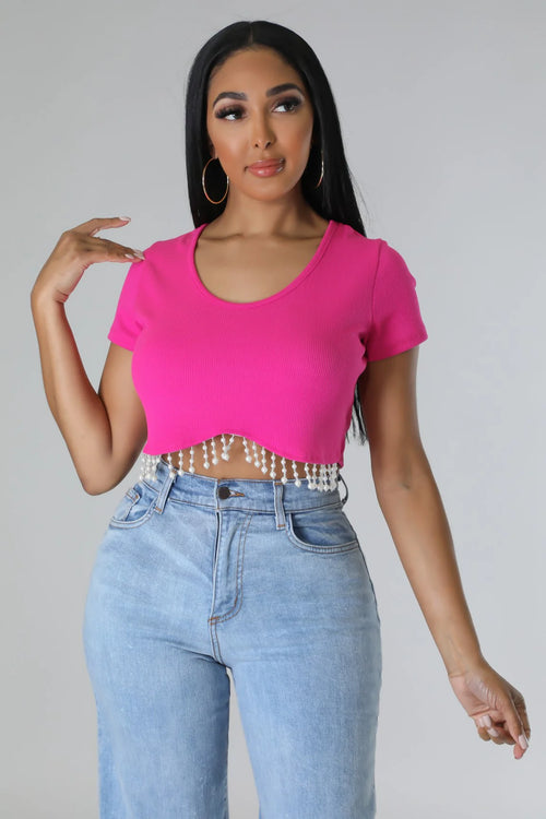 2 Fancy - Pretty in Pink Pearl Crop Top