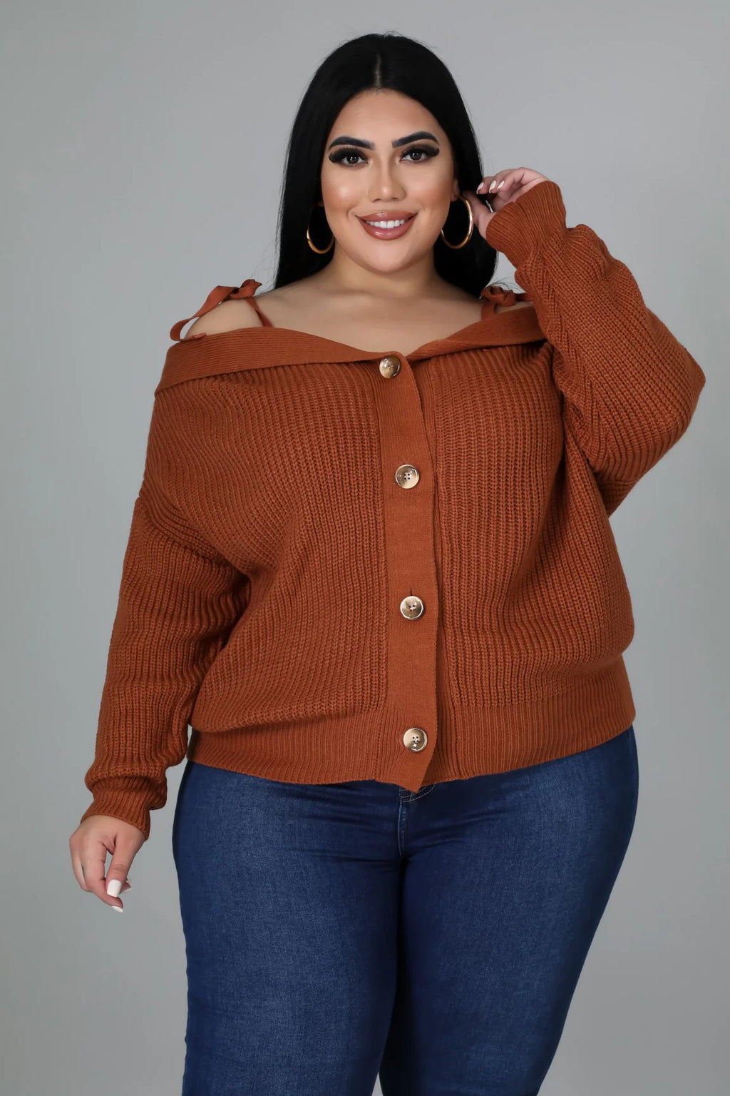 Knot A Off Shoulder Sweater+ - Rust
