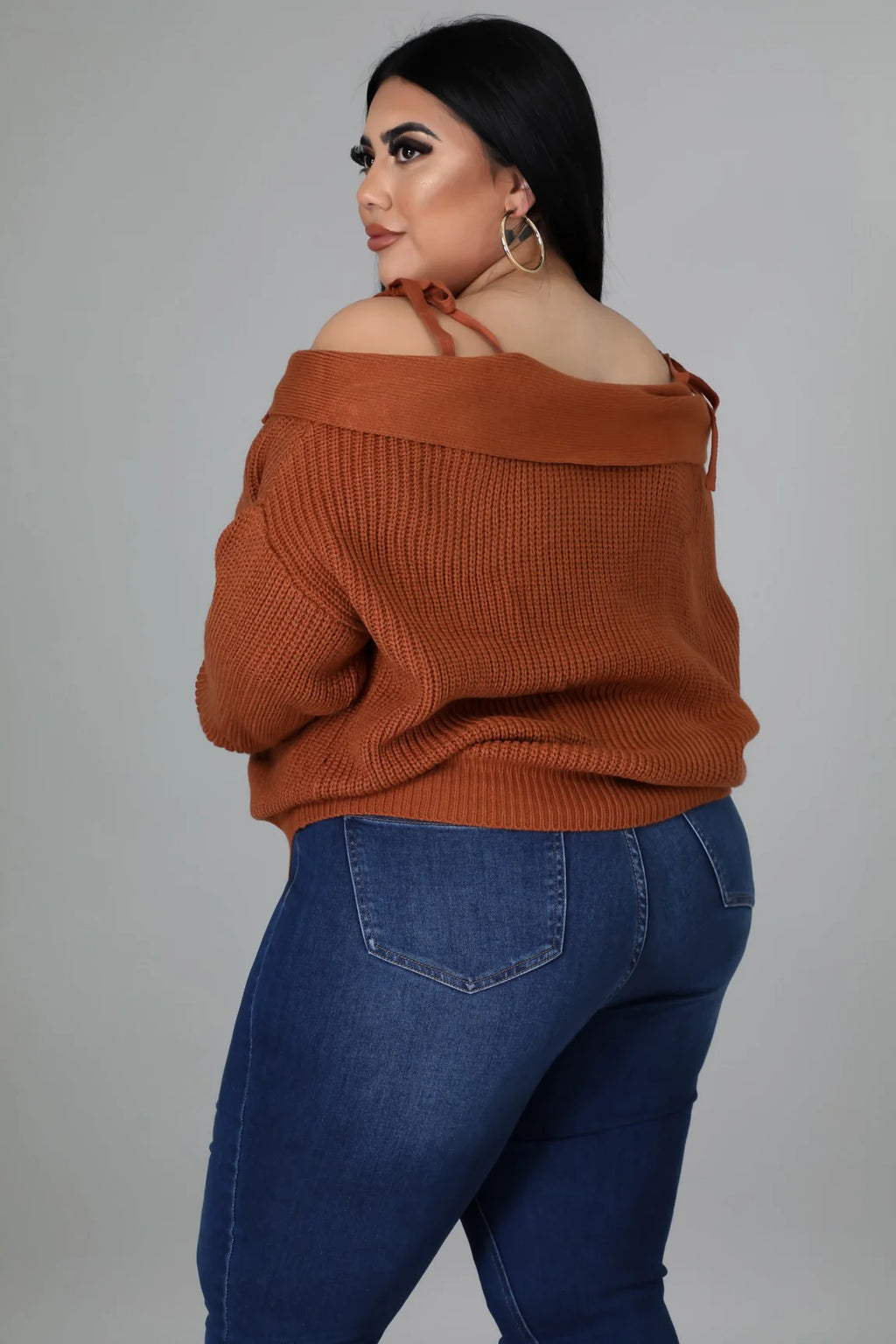 Knot A Off Shoulder Sweater+ - Rust