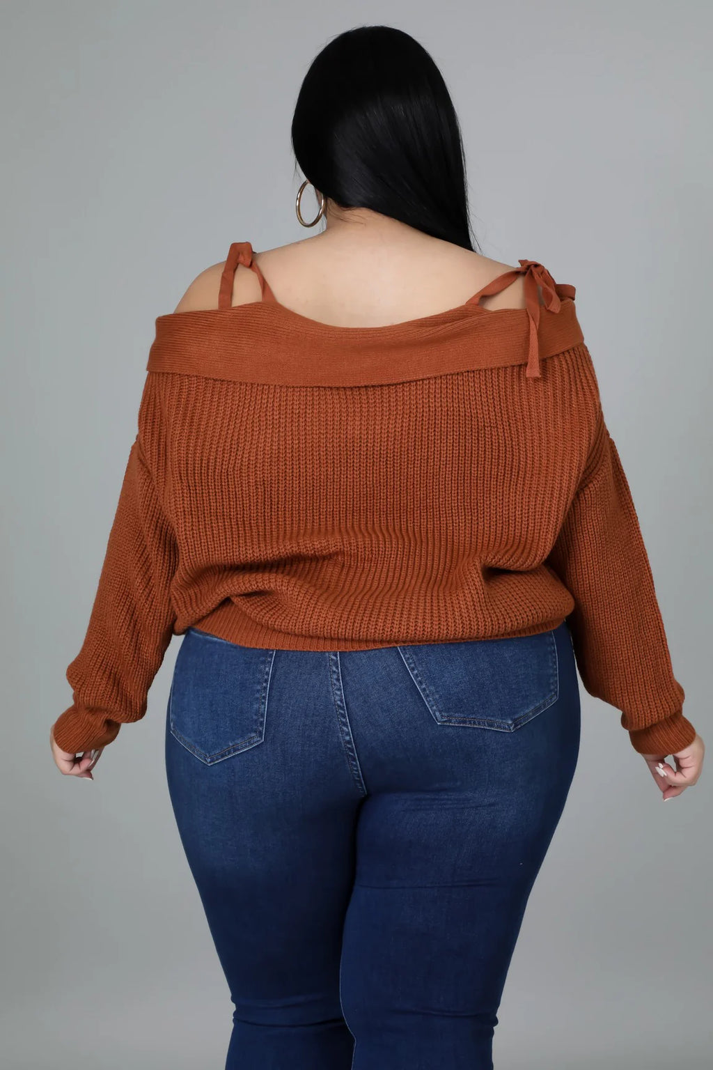 Knot A Off Shoulder Sweater+ - Rust