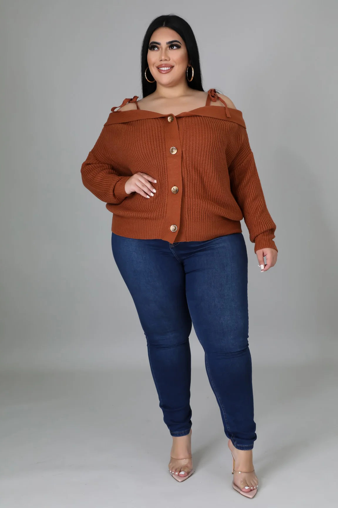Knot A Off Shoulder Sweater+ - Rust