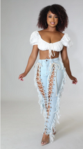 So Xtra - Laced-Up Light Blue Denim Jeans