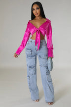 Lavish Satin - Tied Crop Top