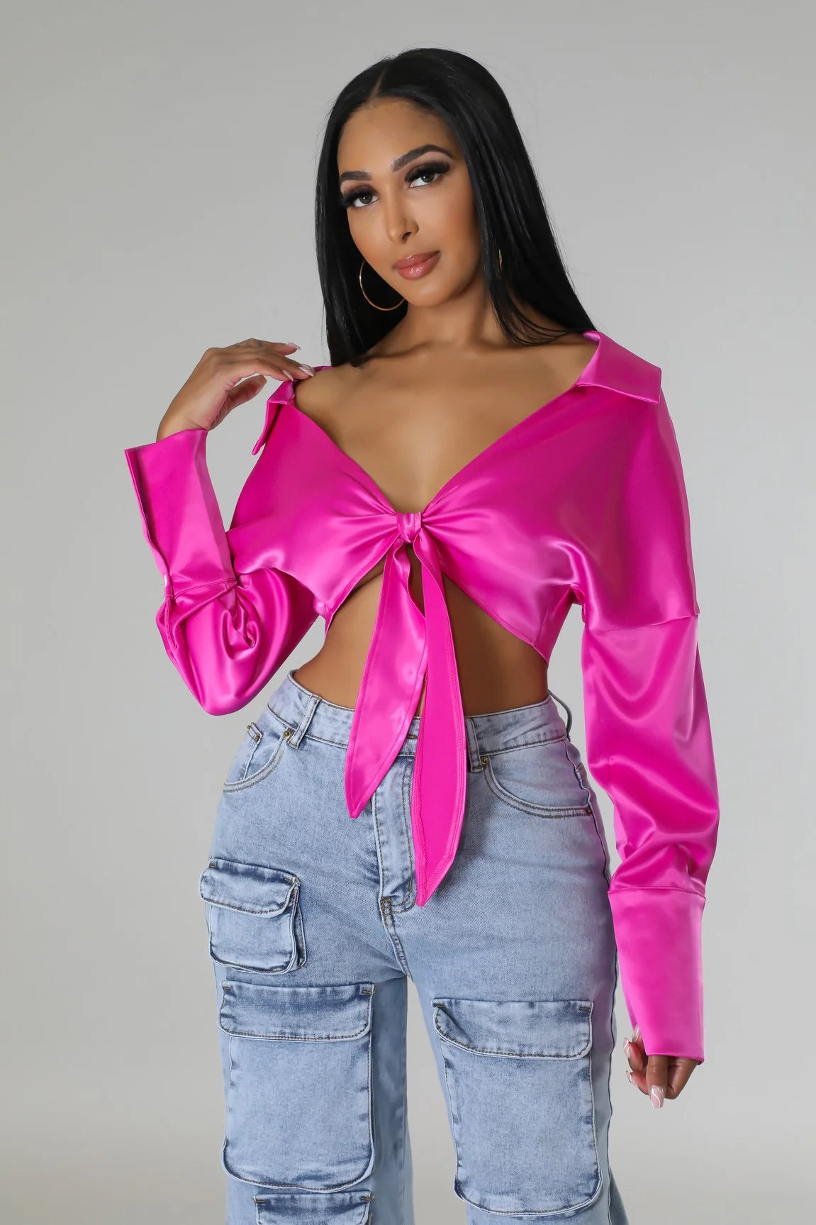 Lavish Satin - Tied Crop Top