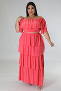 Crowd Pleaser+ - Long Maxi Coral Skirt 2 Piece Set