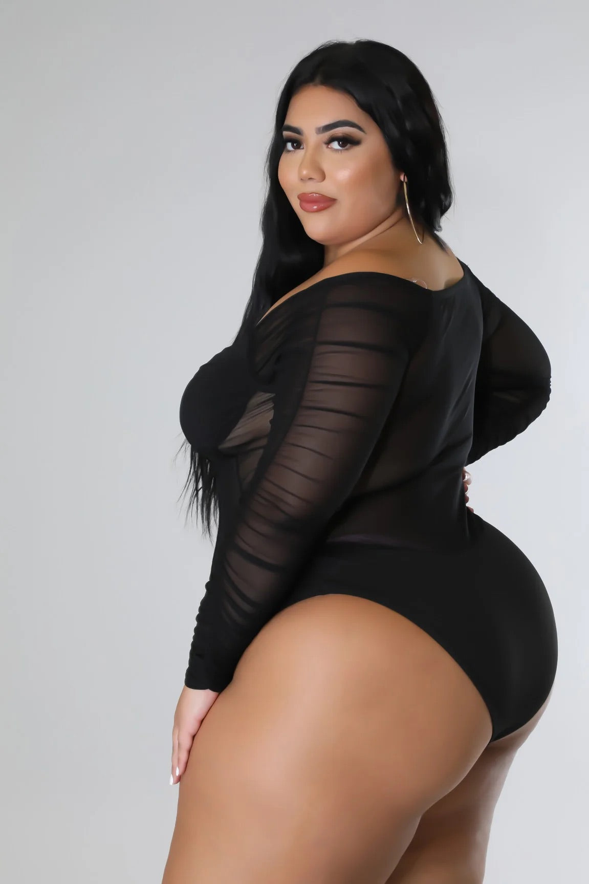 Sheer Lov’n+ Off Shoulders Bodysuit Top - Black