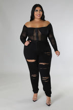 Sheer Lov’n+ Off Shoulders Bodysuit Top - Black
