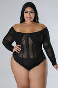 Sheer Lov’n+ Off Shoulders Bodysuit Top - Black