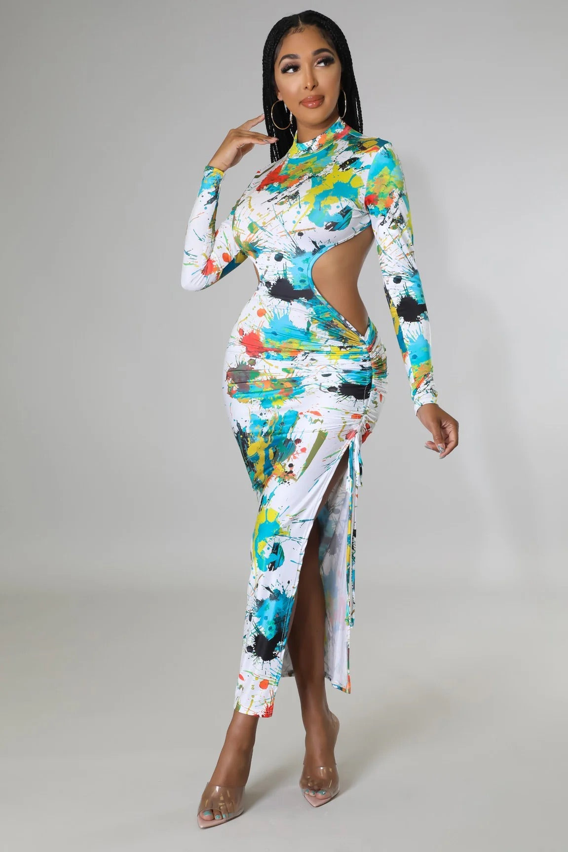 If Only... Splattered Paint Cutout Midi Dress - Multi￼