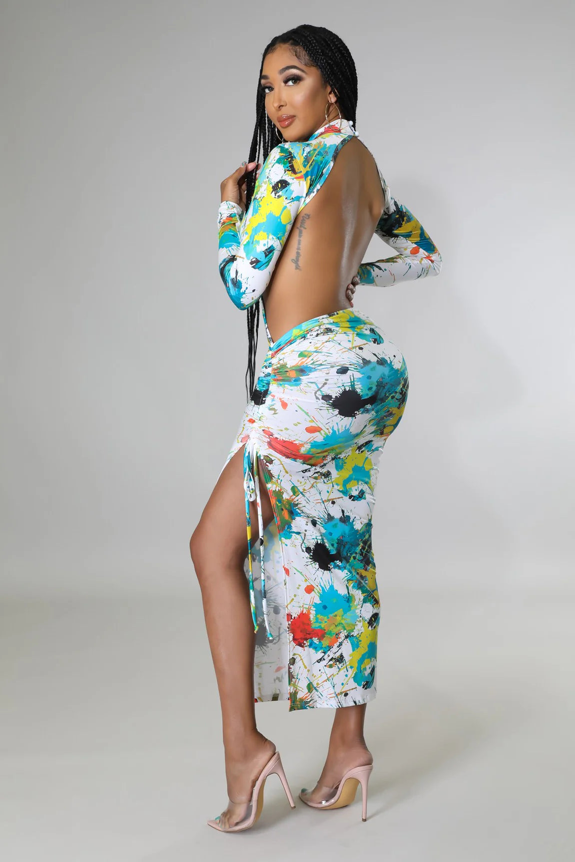 If Only... Splattered Paint Cutout Midi Dress - Multi￼