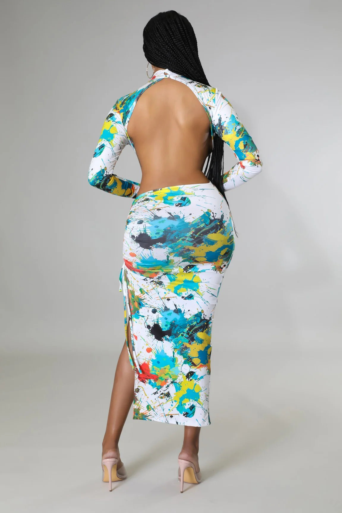 If Only... Splattered Paint Cutout Midi Dress - Multi￼