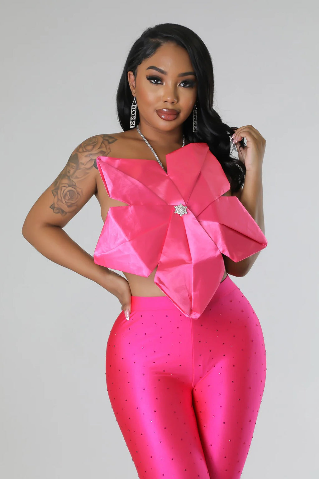 Gifted Flower Halter Top - Dark Pink