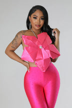 Gifted Flower Halter Top - Dark Pink