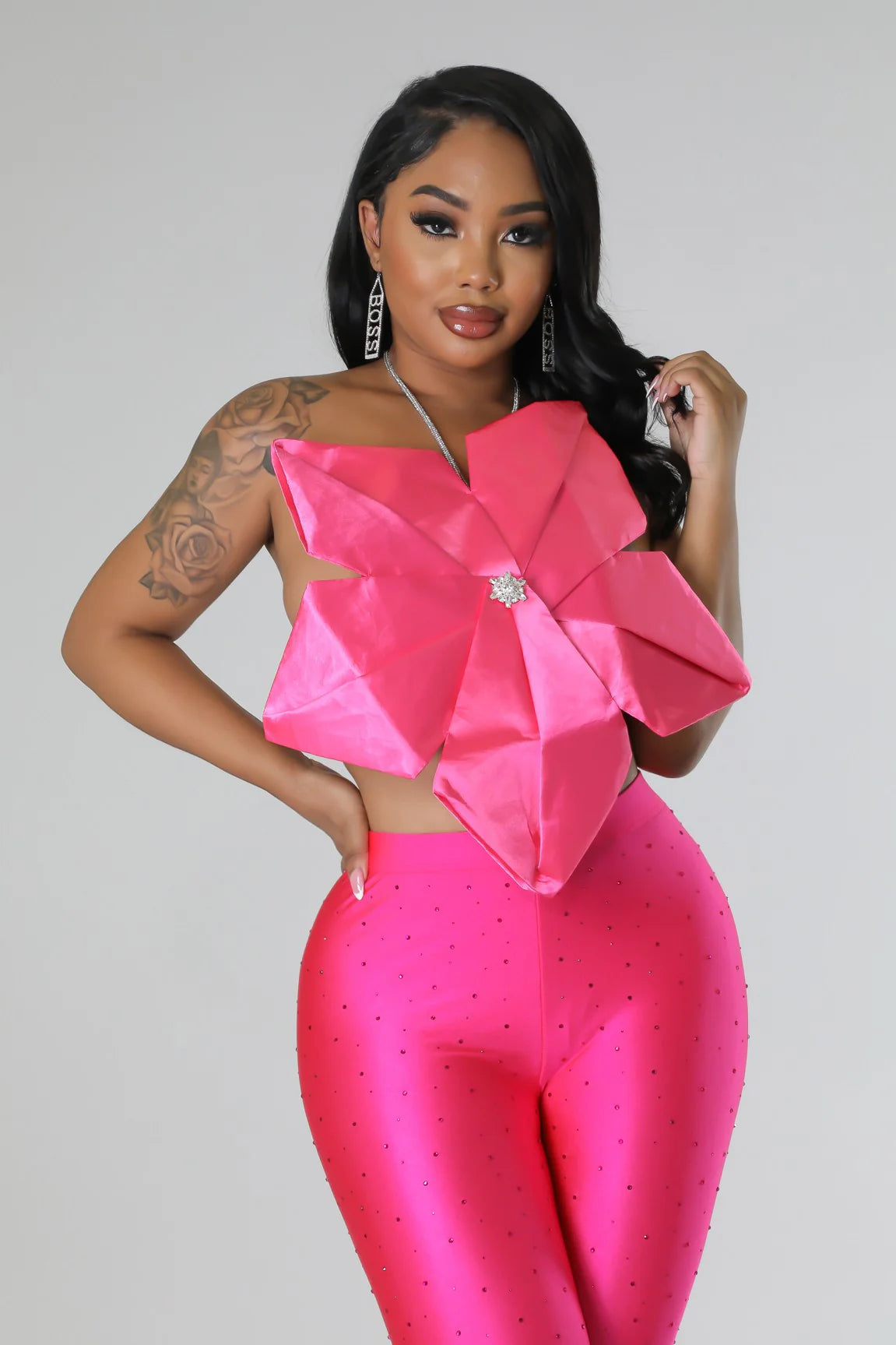 Gifted Flower Halter Top - Dark Pink
