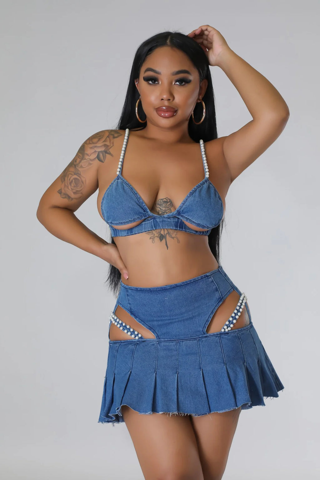 Custom Love - Cutout Denim Skirt Set