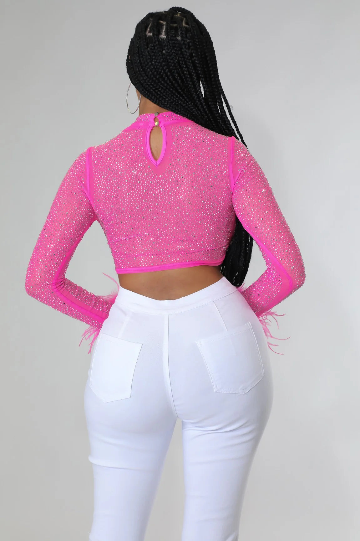 Sheer Up Rhinestone Crop Top - Pretty in Pink