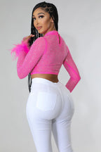 Sheer Up Rhinestone Crop Top - Pretty in Pink