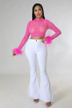 Sheer Up Rhinestone Crop Top - Pretty in Pink