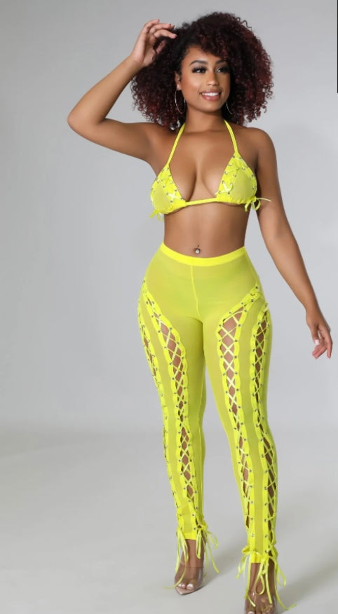 Yea I Knw KT 2 Piece Pants Set - Sunshine Yellow