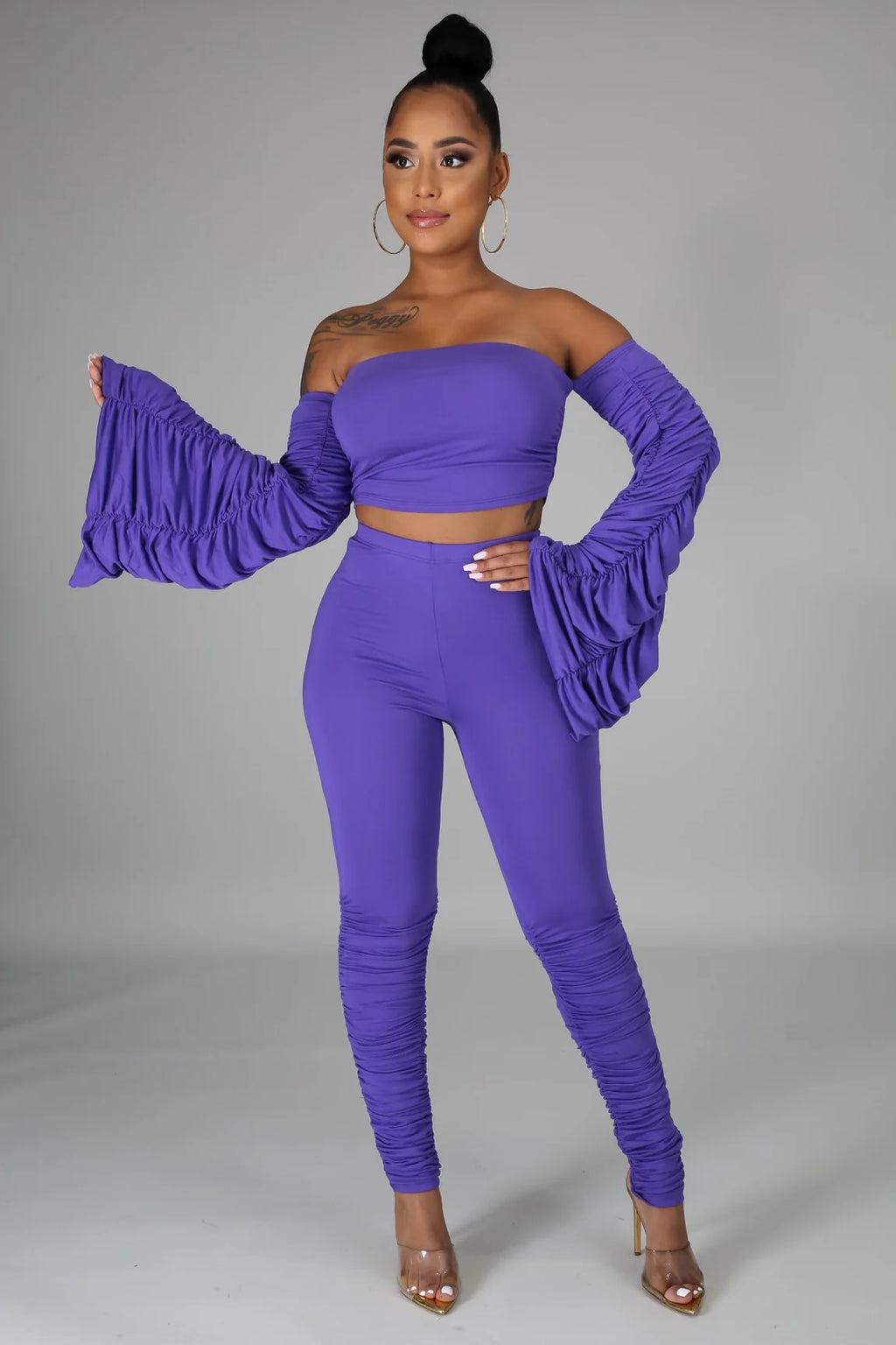 Off Shoulder Ruffled Pants Set