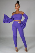 Off Shoulder Ruffled Pants Set