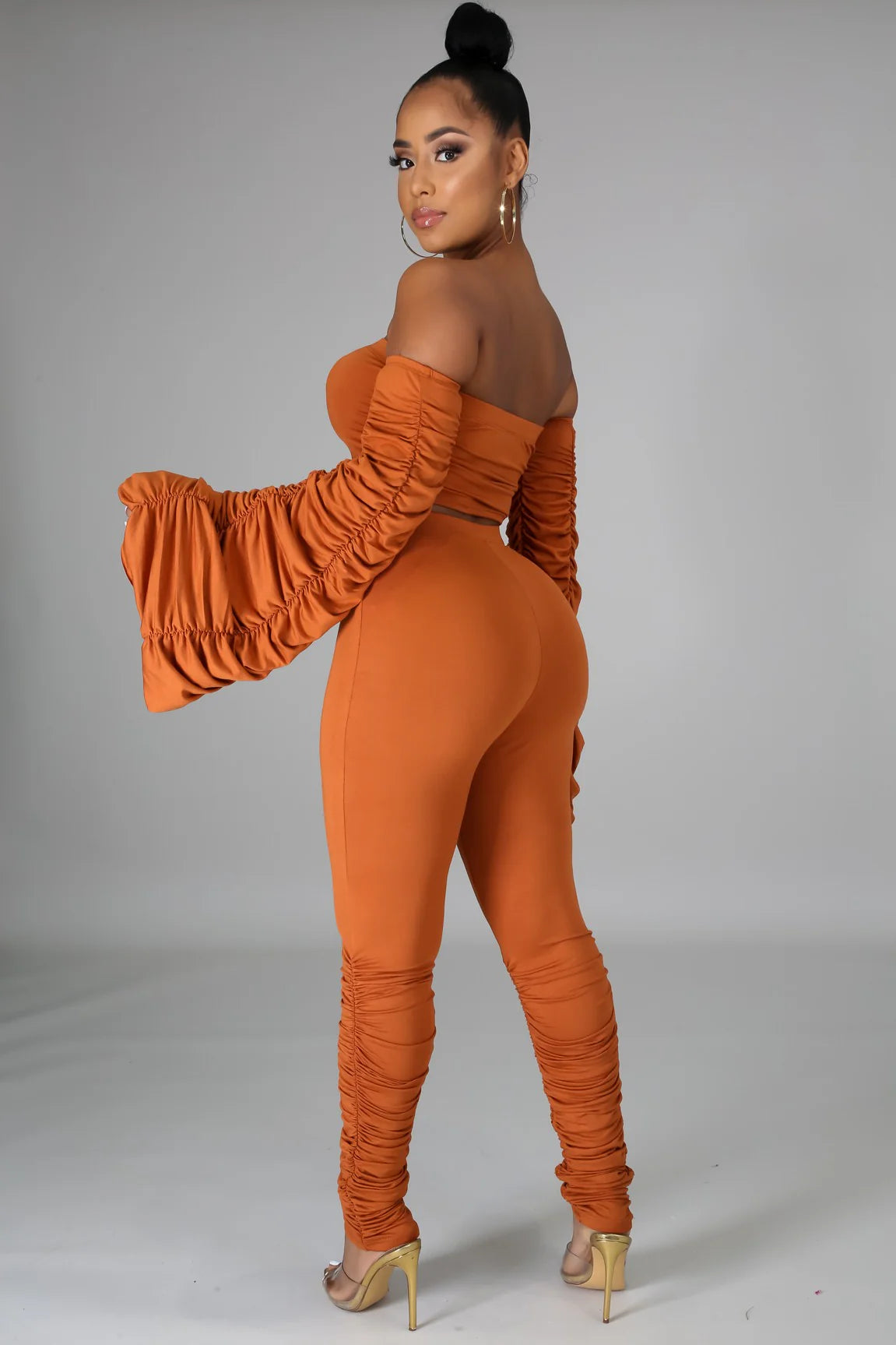 Off Shoulder Ruffled Pants Set