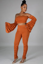 Off Shoulder Ruffled Pants Set