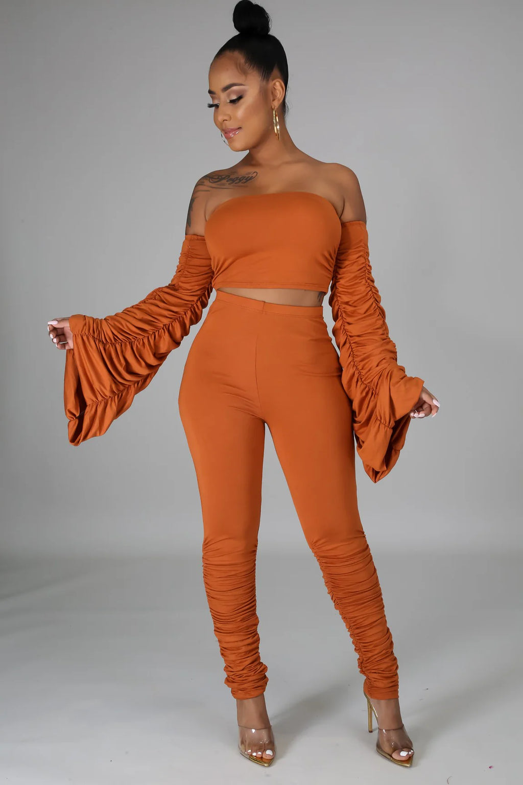 Off Shoulder Ruffled Pants Set