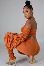 Off Shoulder Ruffled Pants Set