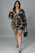Confuse Them+ - Plaid Drawstring Mini Dress
