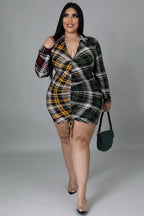 Confuse Them+ - Plaid Drawstring Mini Dress