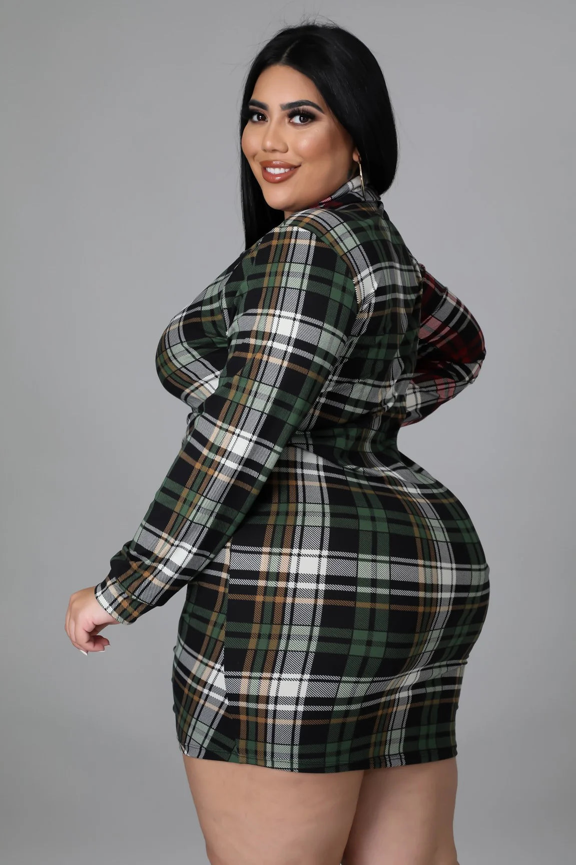 Confuse Them+ - Plaid Drawstring Mini Dress