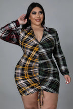 Confuse Them+ - Plaid Drawstring Mini Dress