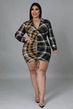 Confuse Them+ - Plaid Drawstring Mini Dress