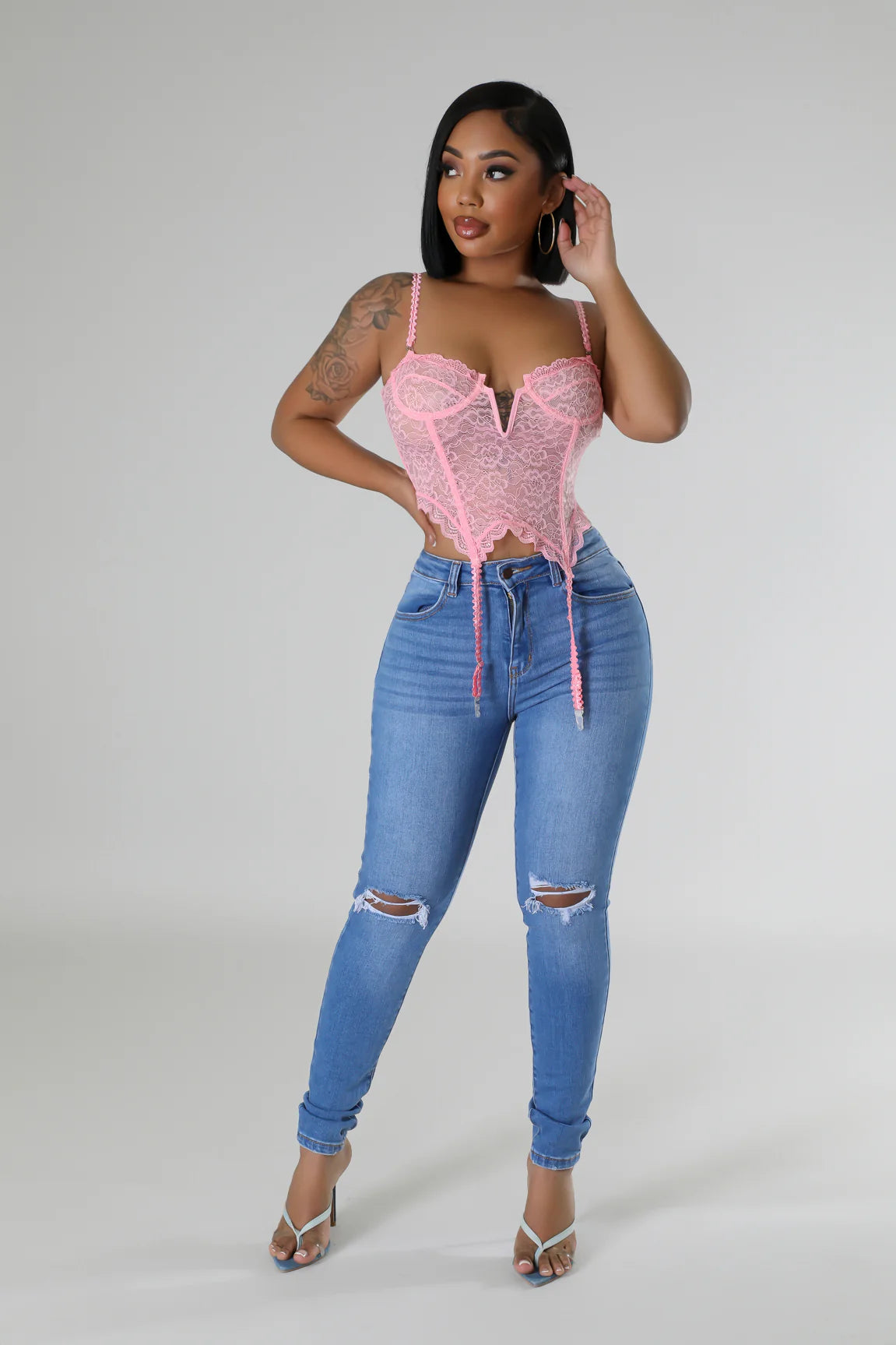 Lace Me Corset Top - Pink