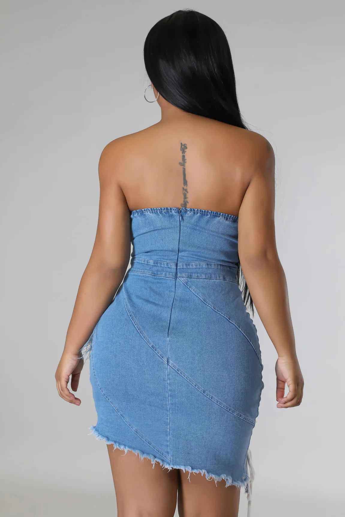 Knot Enough- Chic Feather Denim Mini Dress